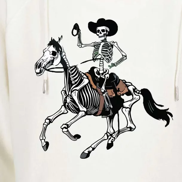 Skeleton Cowboy Riding Horse Halloween Rider Costume Vneck Womens Funnel Neck Pullover Hood