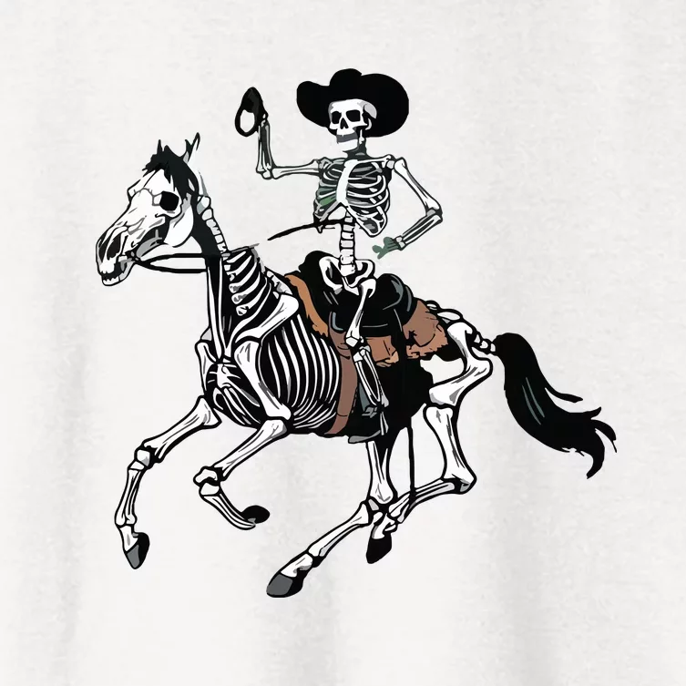 Skeleton Cowboy Riding Horse Halloween Rider Costume Vneck Women's Crop Top Tee