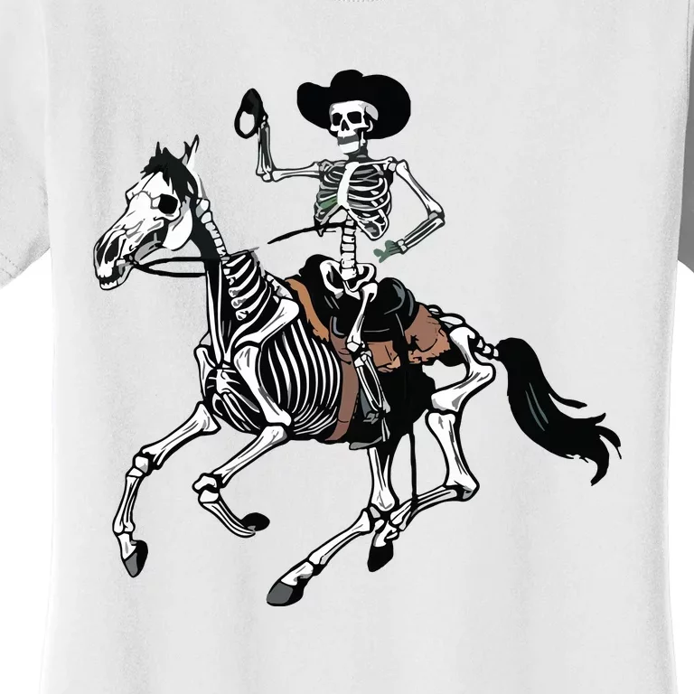 Skeleton Cowboy Riding Horse Halloween Rider Costume Vneck Women's T-Shirt