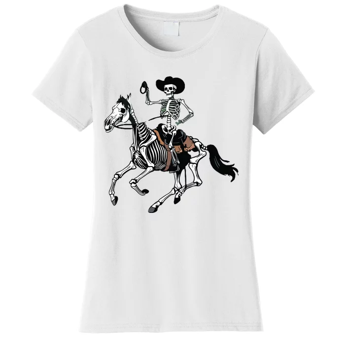 Skeleton Cowboy Riding Horse Halloween Rider Costume Vneck Women's T-Shirt