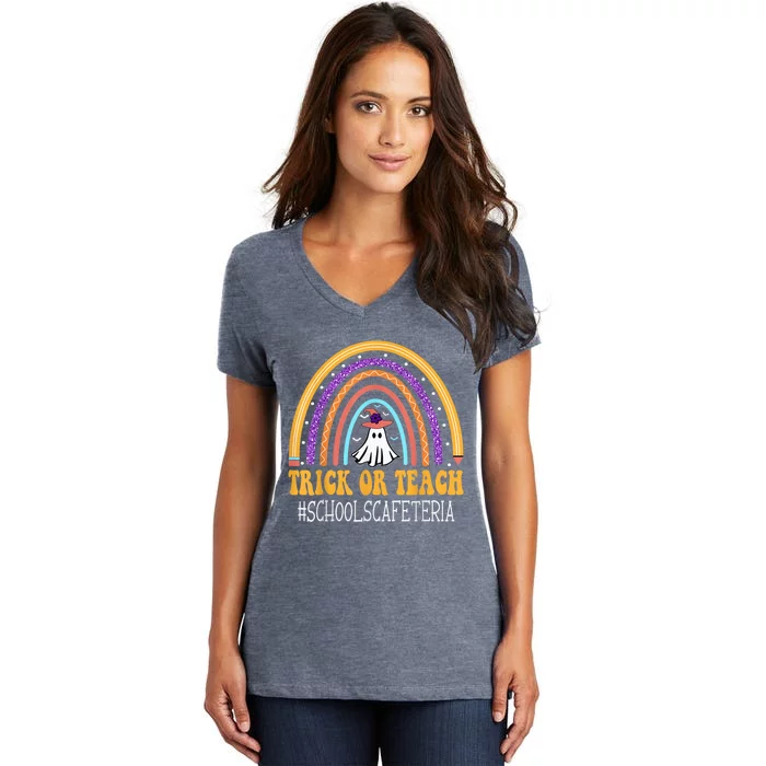 Schools Cafeteria Rainbow Trick or teach Funny Halloween Women's V-Neck T-Shirt