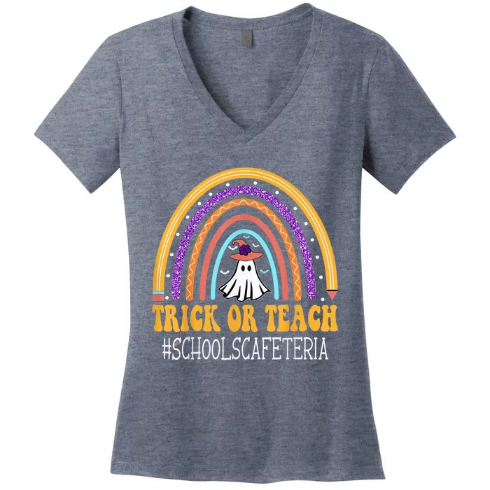 Schools Cafeteria Rainbow Trick or teach Funny Halloween Women's V-Neck T-Shirt