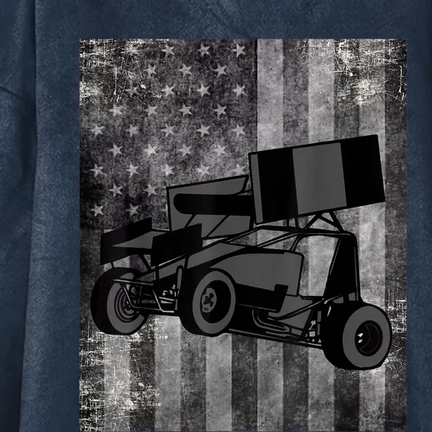 Sprint Car Racing Black Grey American Flag Dirt Track Cars Hooded Wearable Blanket