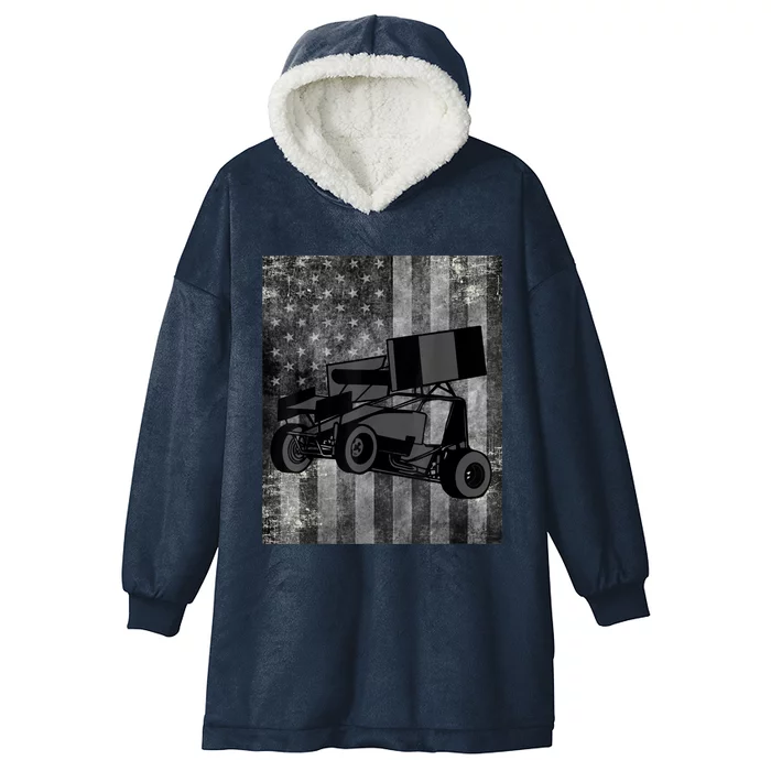 Sprint Car Racing Black Grey American Flag Dirt Track Cars Hooded Wearable Blanket