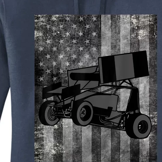 Sprint Car Racing Black Grey American Flag Dirt Track Cars Women's Pullover Hoodie