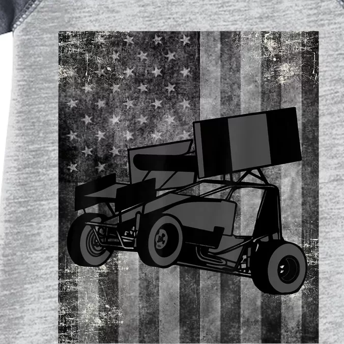 Sprint Car Racing Black Grey American Flag Dirt Track Cars Infant Baby Jersey Bodysuit