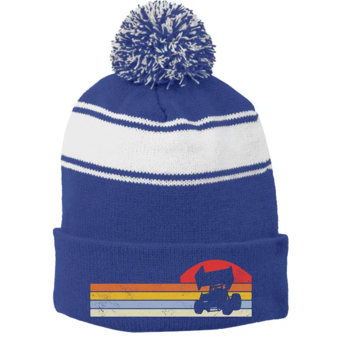 Sprint Car Racing Vintage Gift Stripe Pom Pom Beanie