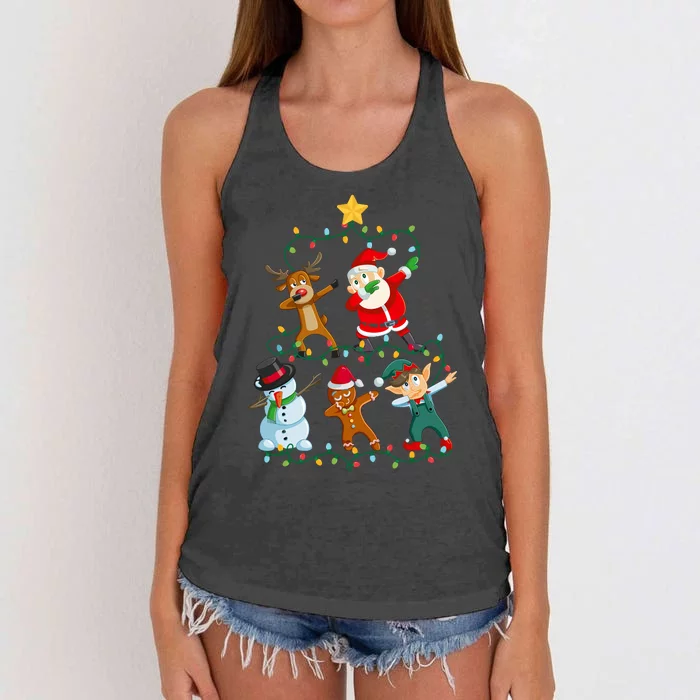 Santa Claus Reindeer Snowman Elf Dabbing Xmas Christmas Women's Knotted Racerback Tank