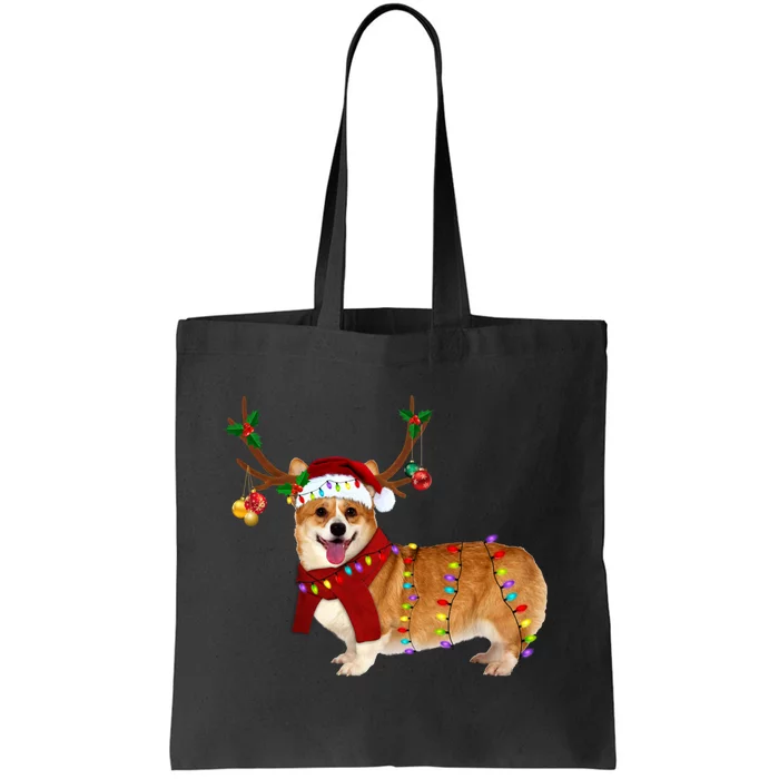 Santa Corgi Reindeer Light Christmas Gift Tote Bag