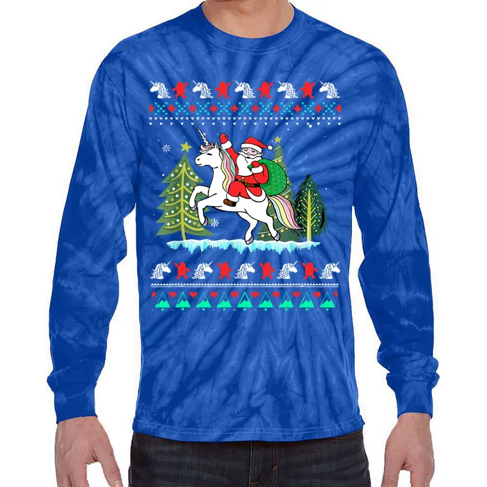 Santa Claus Riding On A Unicorn Ugly Christmas Funny Gift Tie-Dye Long Sleeve Shirt