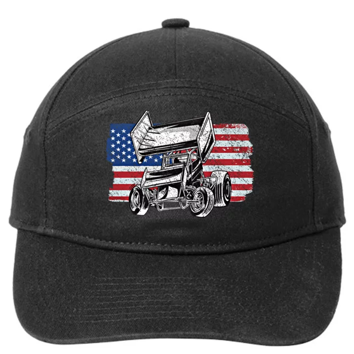 Sprint Car Racing Usa Flag Gift 7-Panel Snapback Hat