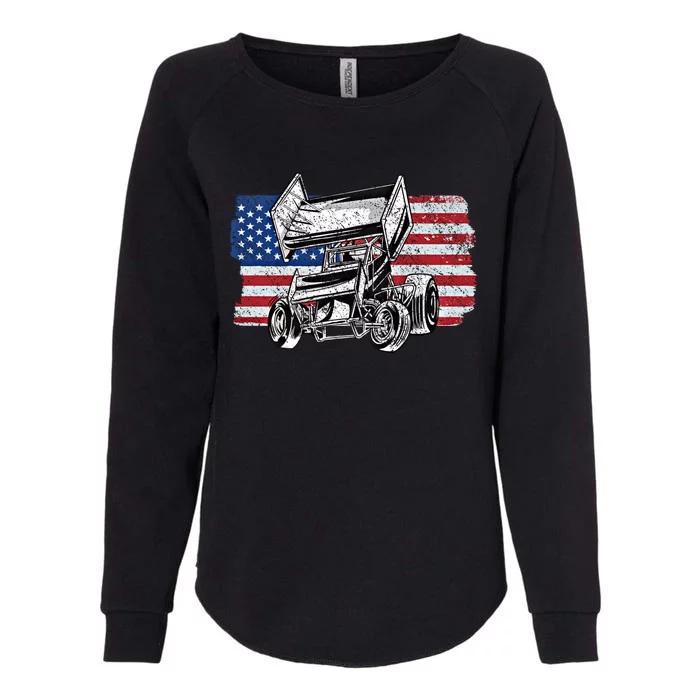 Sprint Car Racing Usa Flag Gift Womens California Wash Sweatshirt