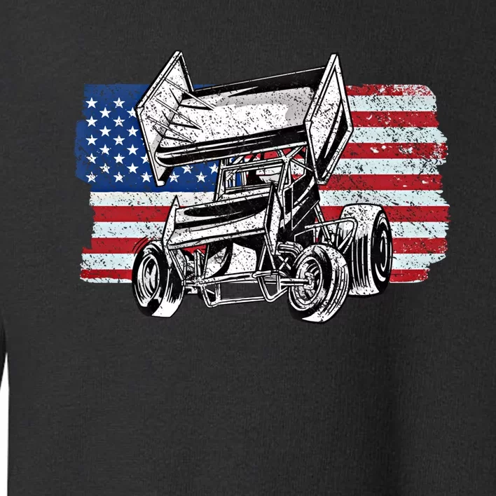 Sprint Car Racing Usa Flag Gift Toddler Sweatshirt