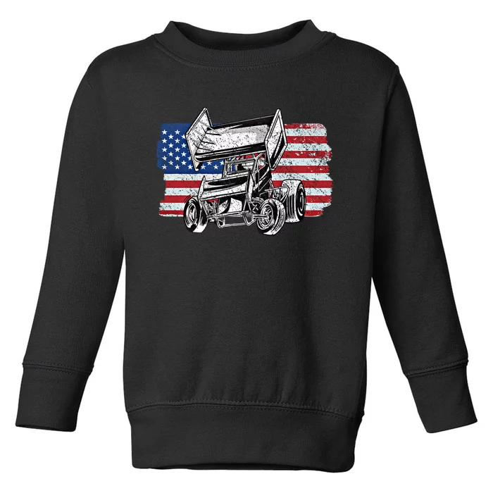 Sprint Car Racing Usa Flag Gift Toddler Sweatshirt