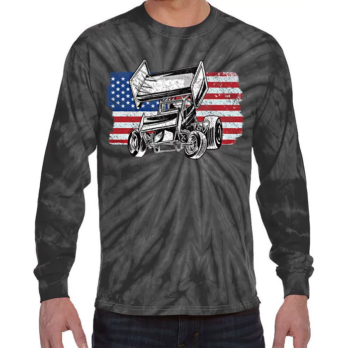 Sprint Car Racing Usa Flag Gift Tie-Dye Long Sleeve Shirt