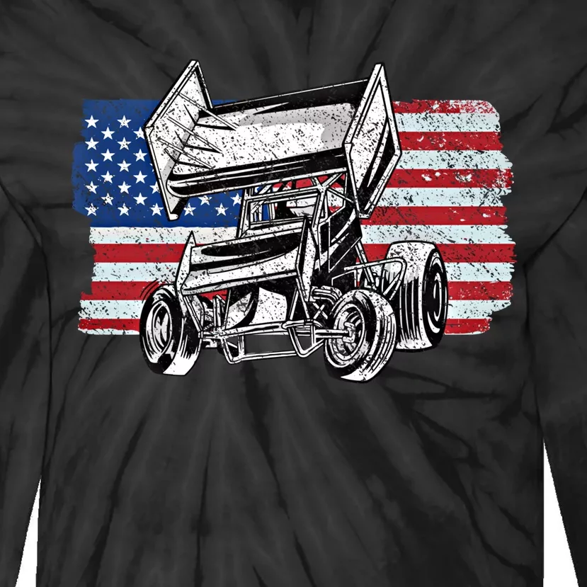 Sprint Car Racing Usa Flag Gift Tie-Dye Long Sleeve Shirt