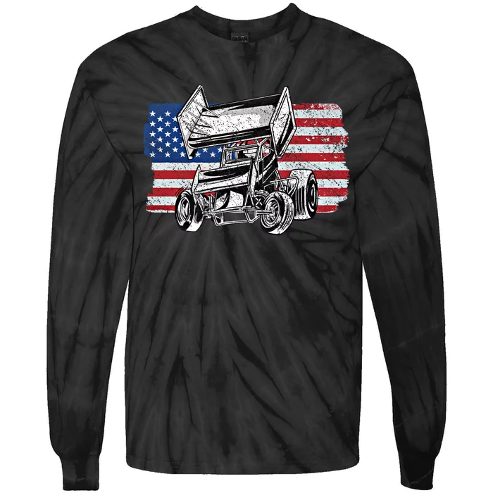 Sprint Car Racing Usa Flag Gift Tie-Dye Long Sleeve Shirt