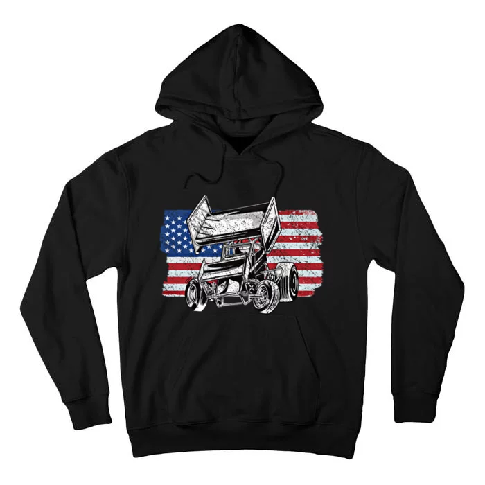 Sprint Car Racing Usa Flag Gift Tall Hoodie