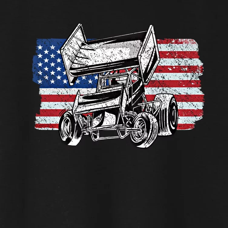 Sprint Car Racing Usa Flag Gift Women's Crop Top Tee