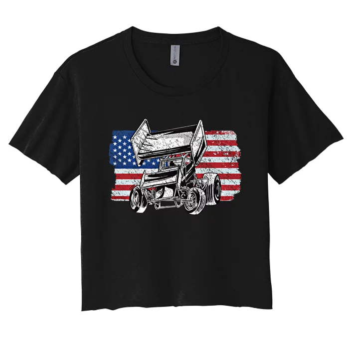 Sprint Car Racing Usa Flag Gift Women's Crop Top Tee