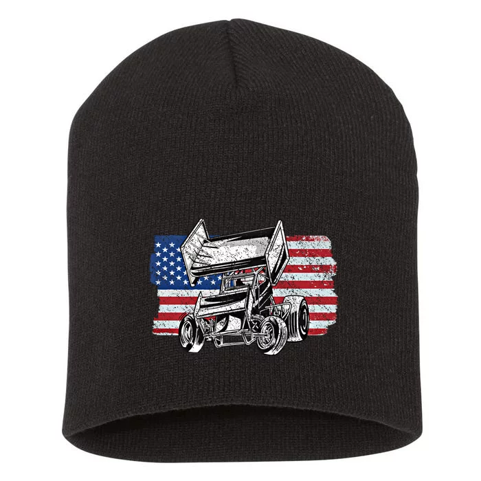 Sprint Car Racing Usa Flag Gift Short Acrylic Beanie