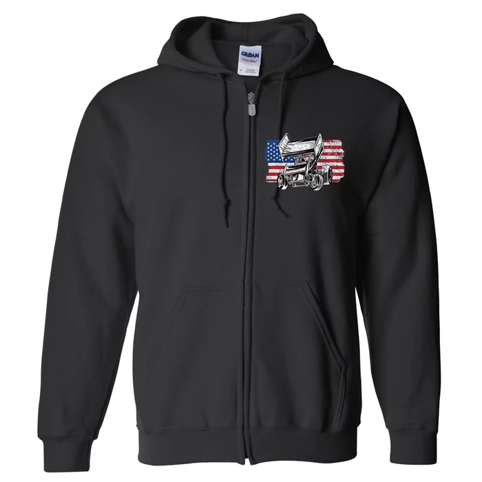 Sprint Car Racing Usa Flag Gift Full Zip Hoodie