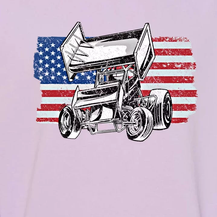 Sprint Car Racing Usa Flag Gift Garment-Dyed Sweatshirt