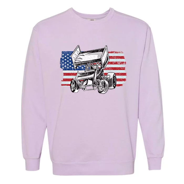 Sprint Car Racing Usa Flag Gift Garment-Dyed Sweatshirt