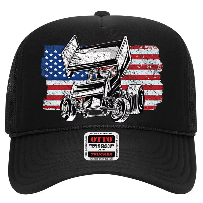 Sprint Car Racing Usa Flag Meaningful Gift High Crown Mesh Trucker Hat