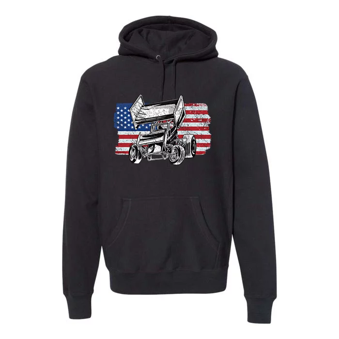 Sprint Car Racing Usa Flag Meaningful Gift Premium Hoodie