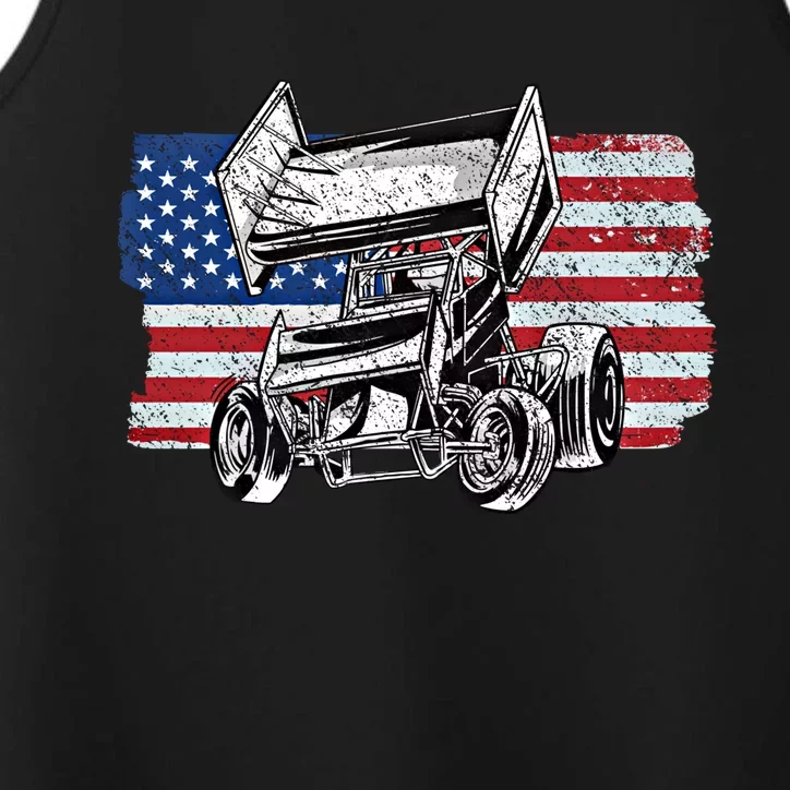 Sprint Car Racing Usa Flag Meaningful Gift Performance Tank