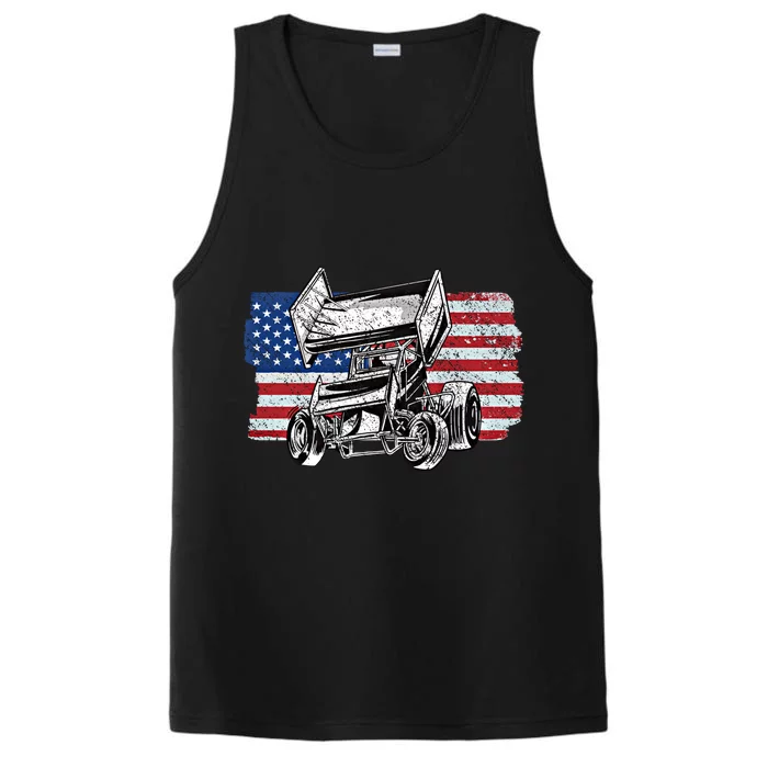 Sprint Car Racing Usa Flag Meaningful Gift Performance Tank