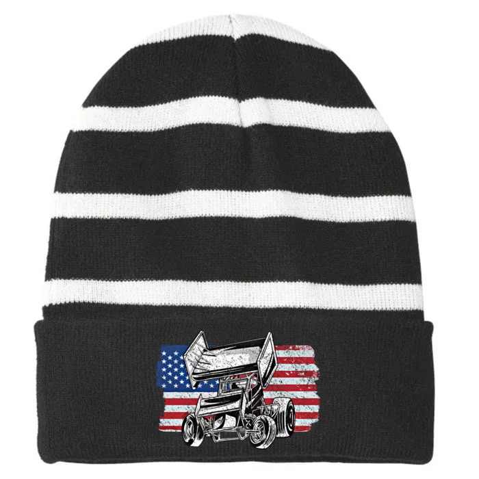 Sprint Car Racing Usa Flag Meaningful Gift Striped Beanie with Solid Band