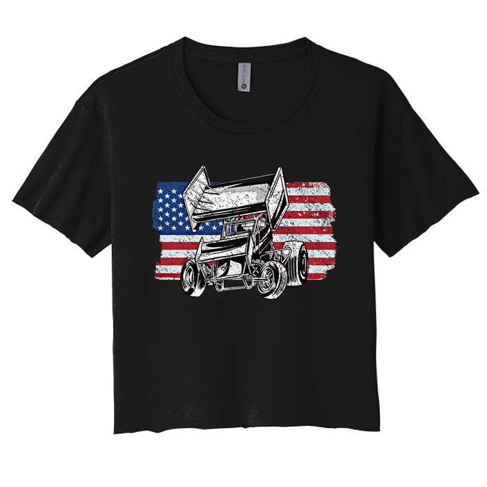 Sprint Car Racing Usa Flag Meaningful Gift Women's Crop Top Tee