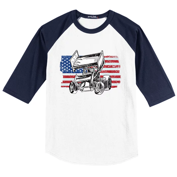 Sprint Car Racing Usa Flag Meaningful Gift Baseball Sleeve Shirt