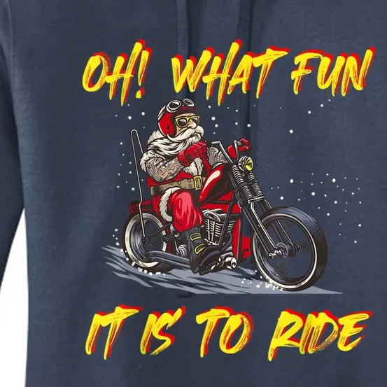 Santa Claus Riding Motorcycle Xmas Biker Present Christmas Women's Pullover Hoodie