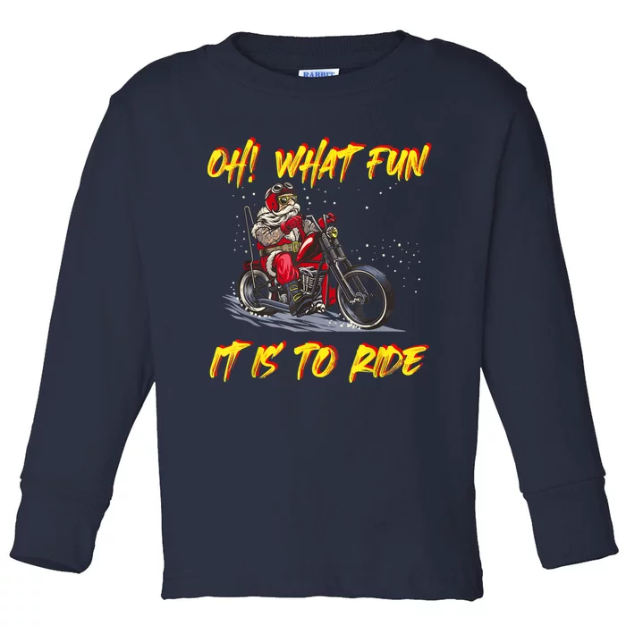 Santa Claus Riding Motorcycle Xmas Biker Present Christmas Toddler Long Sleeve Shirt