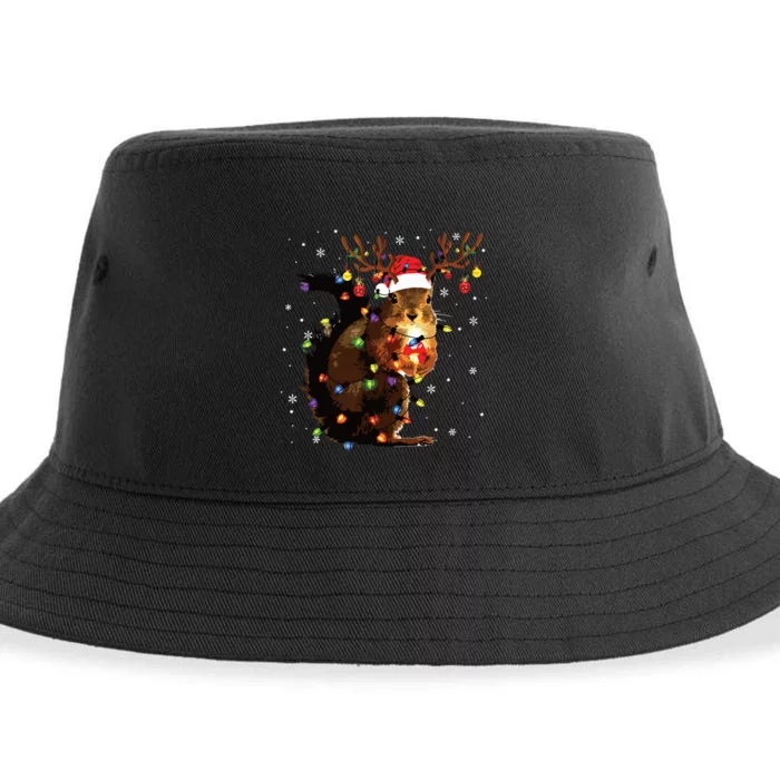 Squirrel Christmas Reindeer Christmas Lights Pajama Sustainable Bucket Hat