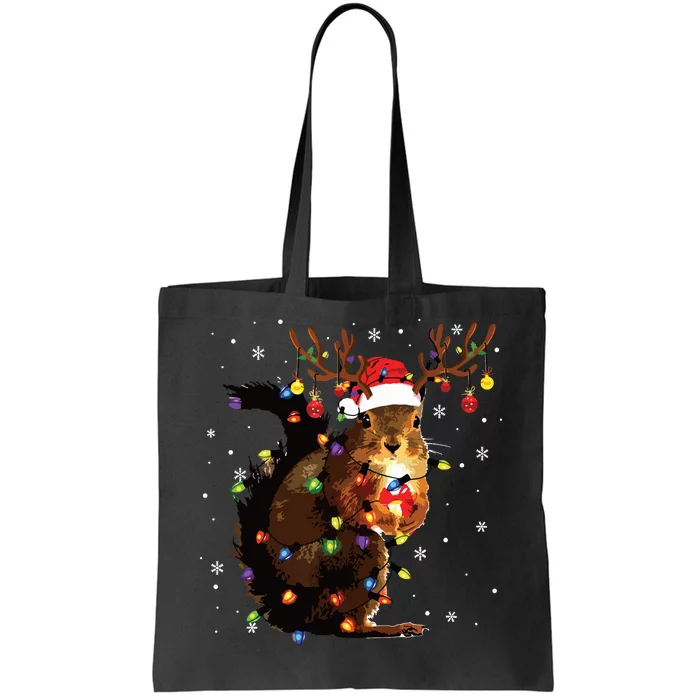 Squirrel Christmas Reindeer Christmas Lights Pajama Tote Bag