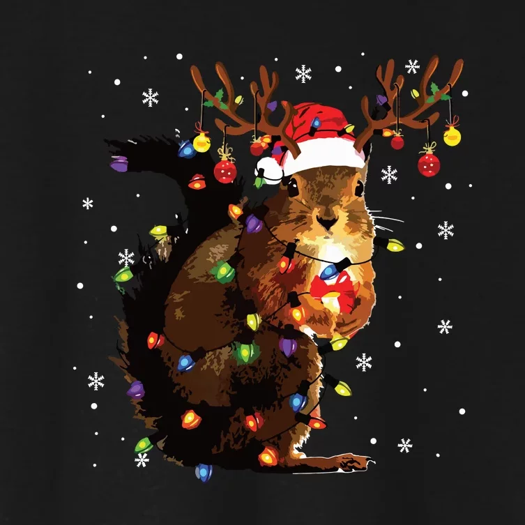 Squirrel Christmas Reindeer Christmas Lights Pajama Women's Crop Top Tee