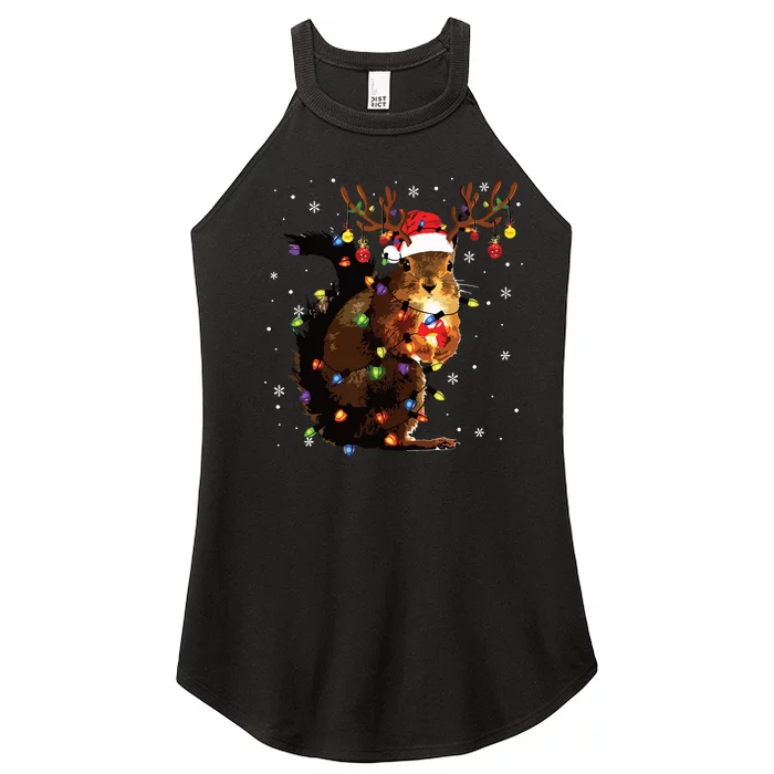 Squirrel Christmas Reindeer Christmas Lights Pajama Women’s Perfect Tri Rocker Tank