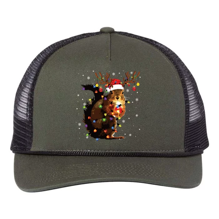 Squirrel Christmas Reindeer Christmas Lights Pajama Retro Rope Trucker Hat Cap