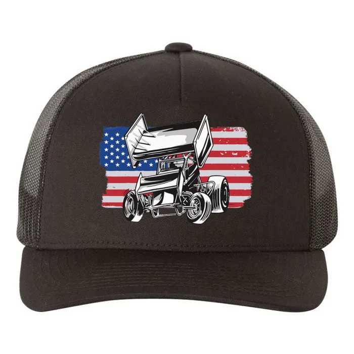 Sprint Car Racing Usa Flag Yupoong Adult 5-Panel Trucker Hat