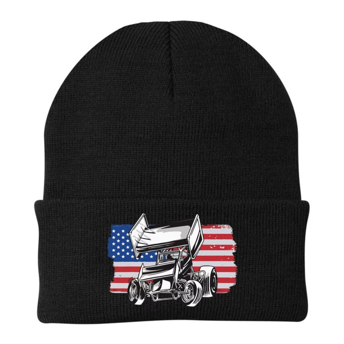 Sprint Car Racing Usa Flag Knit Cap Winter Beanie