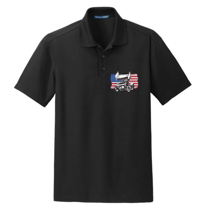 Sprint Car Racing Usa Flag Dry Zone Grid Performance Polo