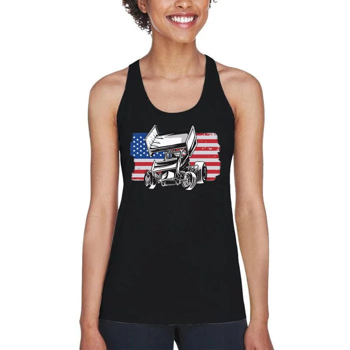 Sprint Car Racing Usa Flag Women's Racerback Tank