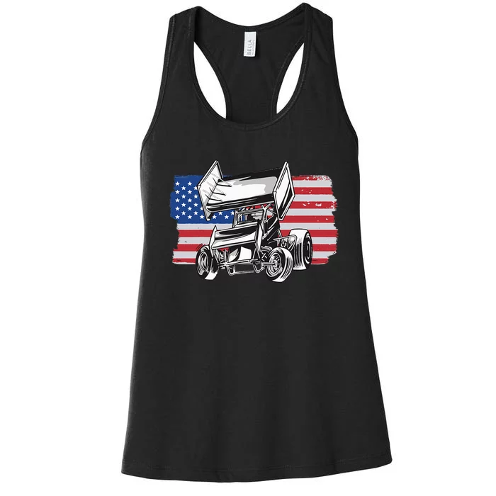 Sprint Car Racing Usa Flag Women's Racerback Tank