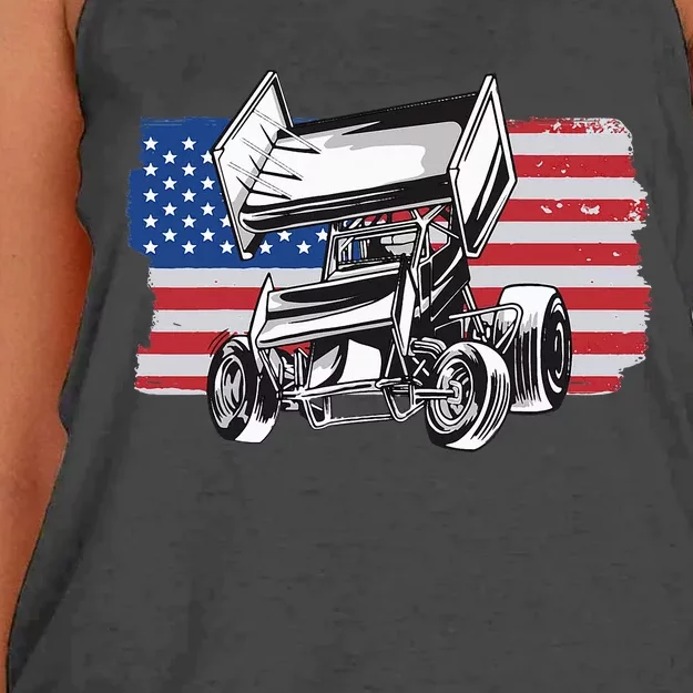 Sprint Car Racing Usa Flag Women's Knotted Racerback Tank