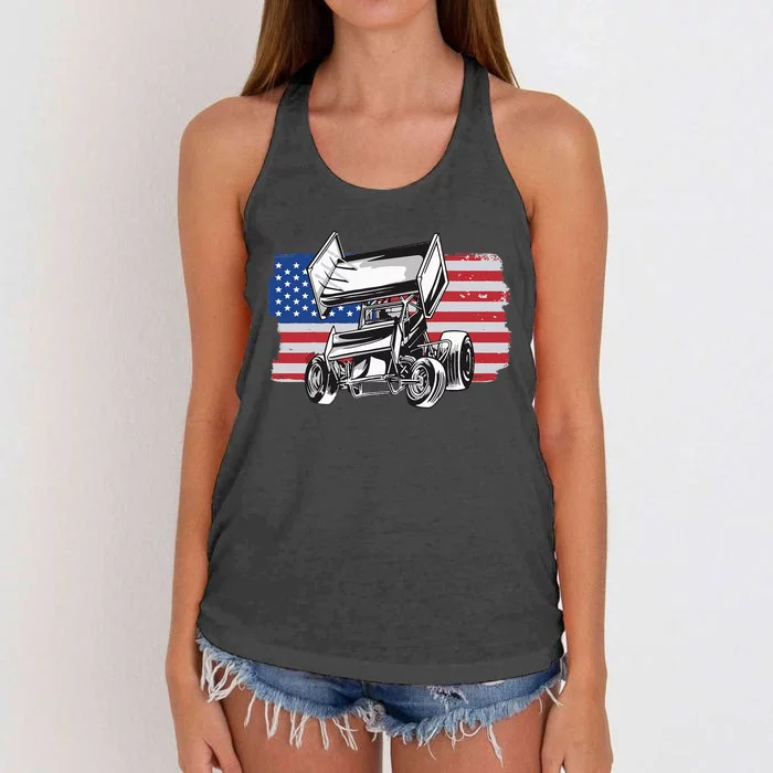 Sprint Car Racing Usa Flag Women's Knotted Racerback Tank