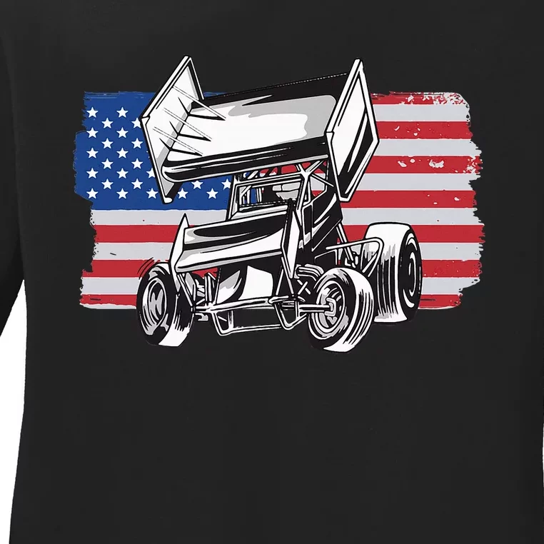 Sprint Car Racing Usa Flag Ladies Long Sleeve Shirt